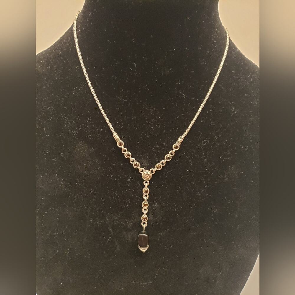 Brighton vintage rare jeweled black and silver Yβ necklace